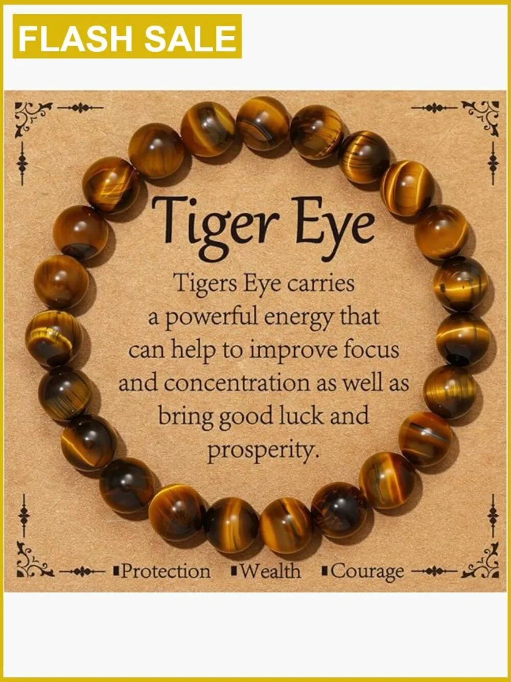 Healing Crystal Beaded Stretch Bracelet, Natural Stone Tiger Eye for Women